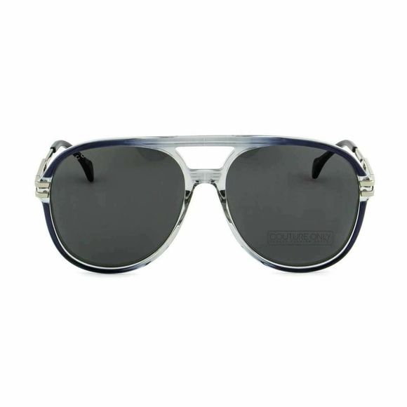 New Gucci Men Aviator XL Sunglasses GG1104S-001 Gray Translucent Silver Metal - Picture 2 of 6